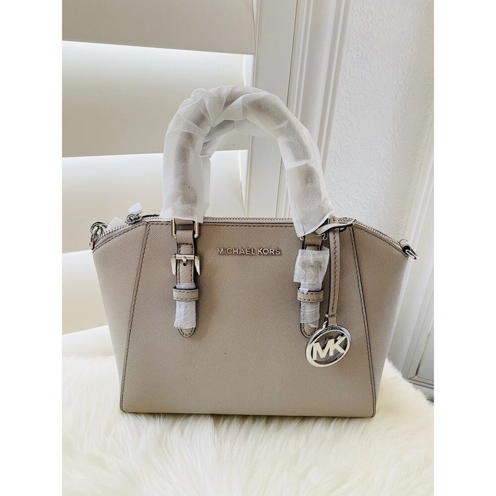 NWT Michael Kors Ciara Medium Messenger Saffiano leather Bag Cement Gray $298